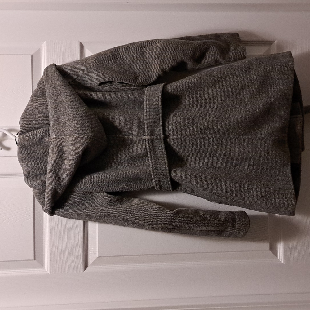 twik Gray Hooded Belted Wool-Blend Coat - Picture 2 of 4